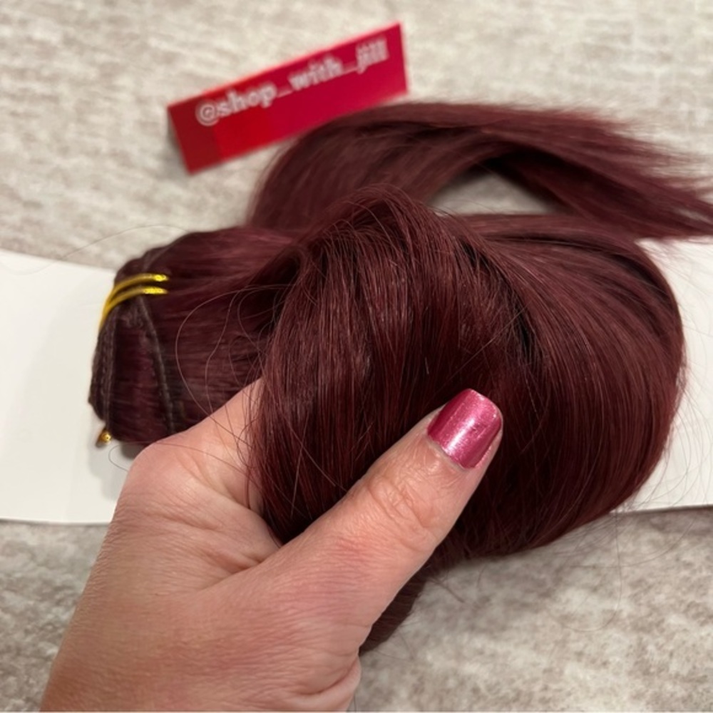 18” Burgundy #99J Lace Clip In 100% Human Hair Extensions Item#CA - Picture 14 of 17